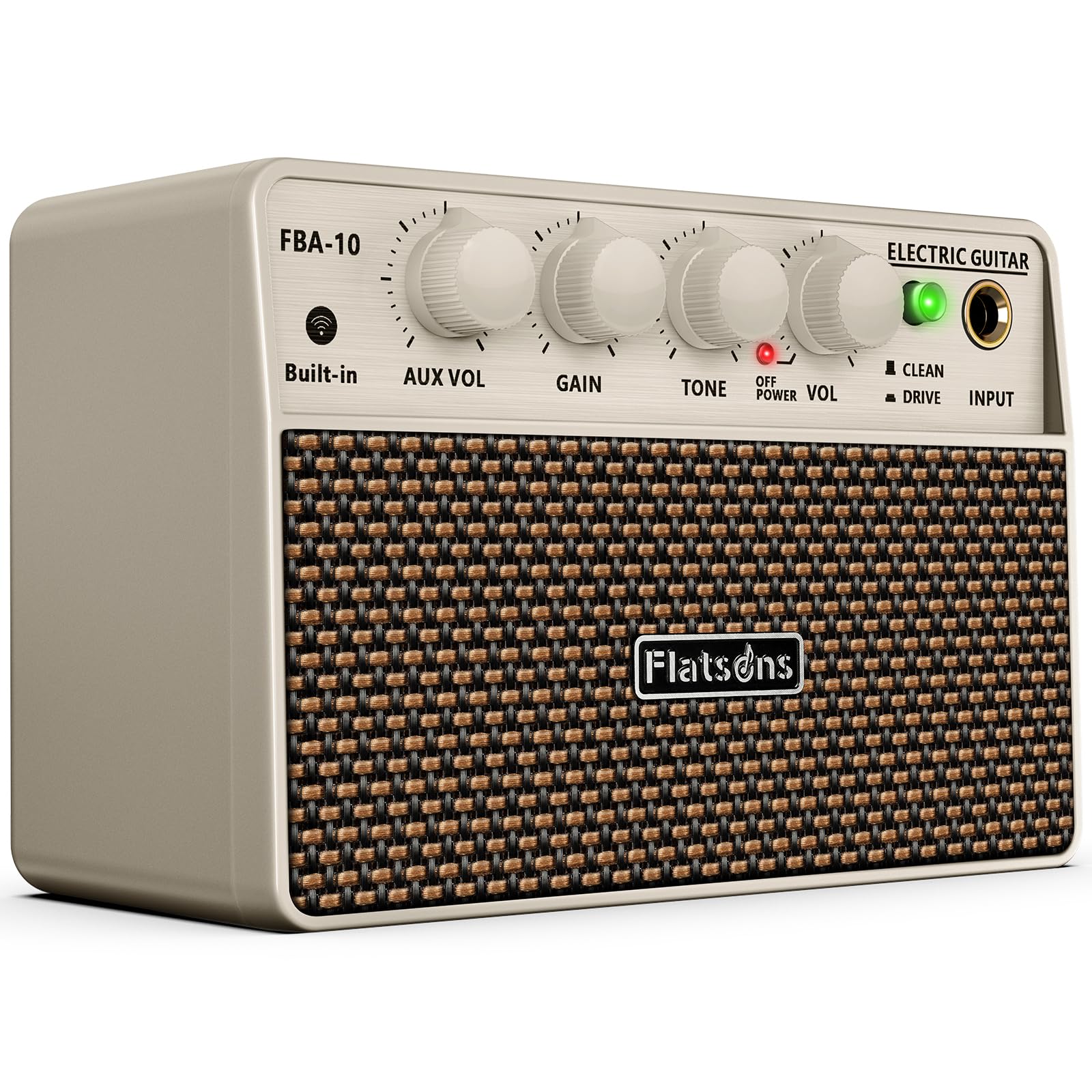 Photo 1 of Flatsons FBA-10 Mini Guitar Amp, 10W Electric Guitar Amplifier with Clean/Drive Channel, 6H Working, USB-C Rechargeable, 3.5mm Headphone/AUX Jack, Wireless Portable Amp for Practice, Traveling