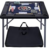 Queensell Folding Game Table with Double Sided Mat, Foldable Board Game Table for Mahjong, Domino, Poker, Puzzle, Card - 35 x 35 x 27 Inches with Storage Bag