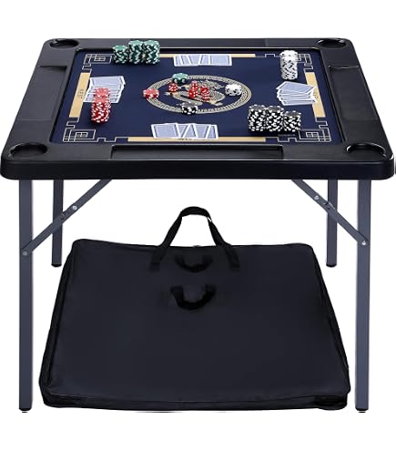 Mesa De Mahjong Plegable De 42 Cm | Incluye 144 Fichas + Dados | Soporta 50 Kg | Con Portavasos Y Bandejas | Ideal Para Camping Y Fiestas