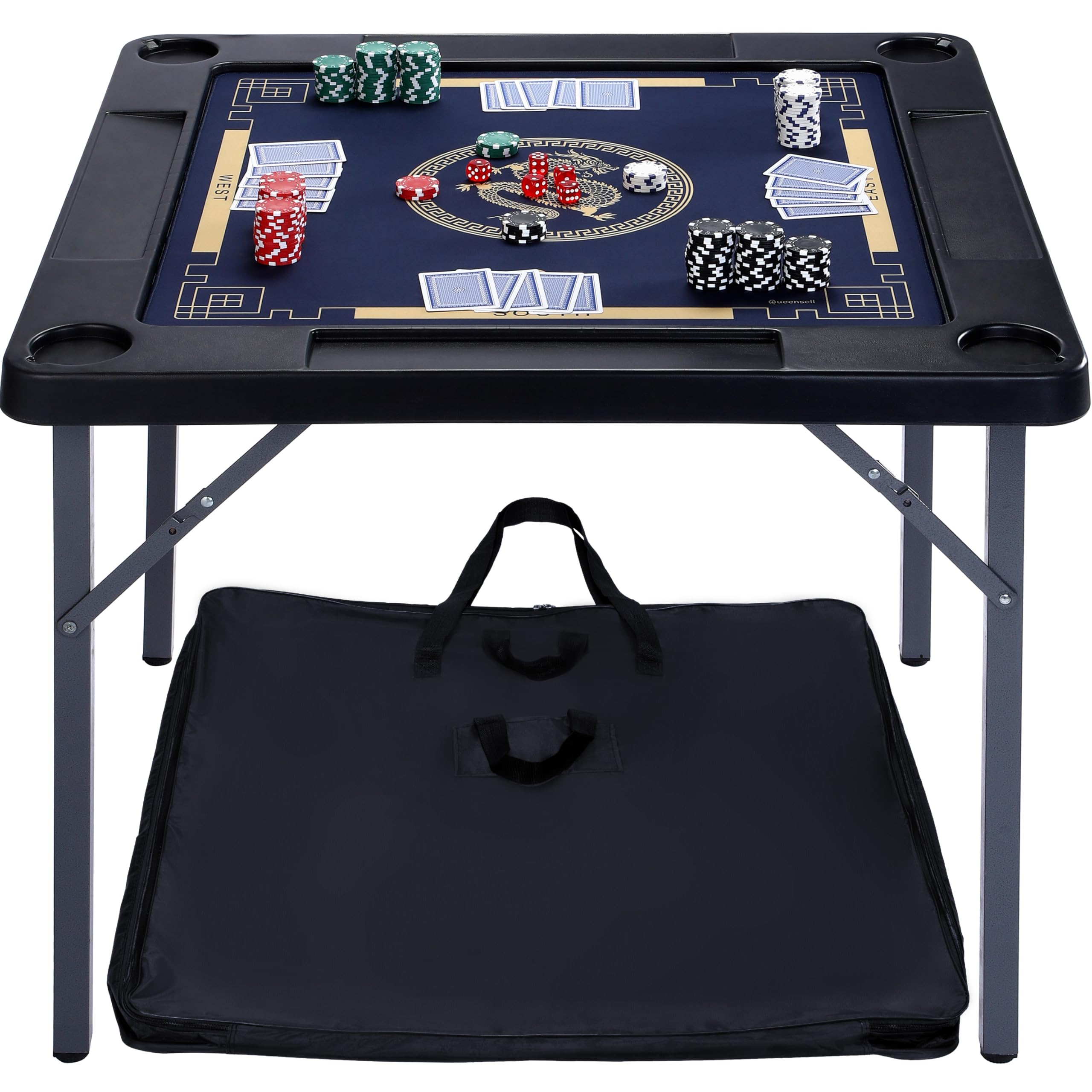 Photo 1 of Queensell Folding Game Table with Double Sided Mat, Foldable Board Game Table for Mahjong, Domino, Poker, Puzzle, Card - 35 x 35 x 27 Inches with Storage Bag
