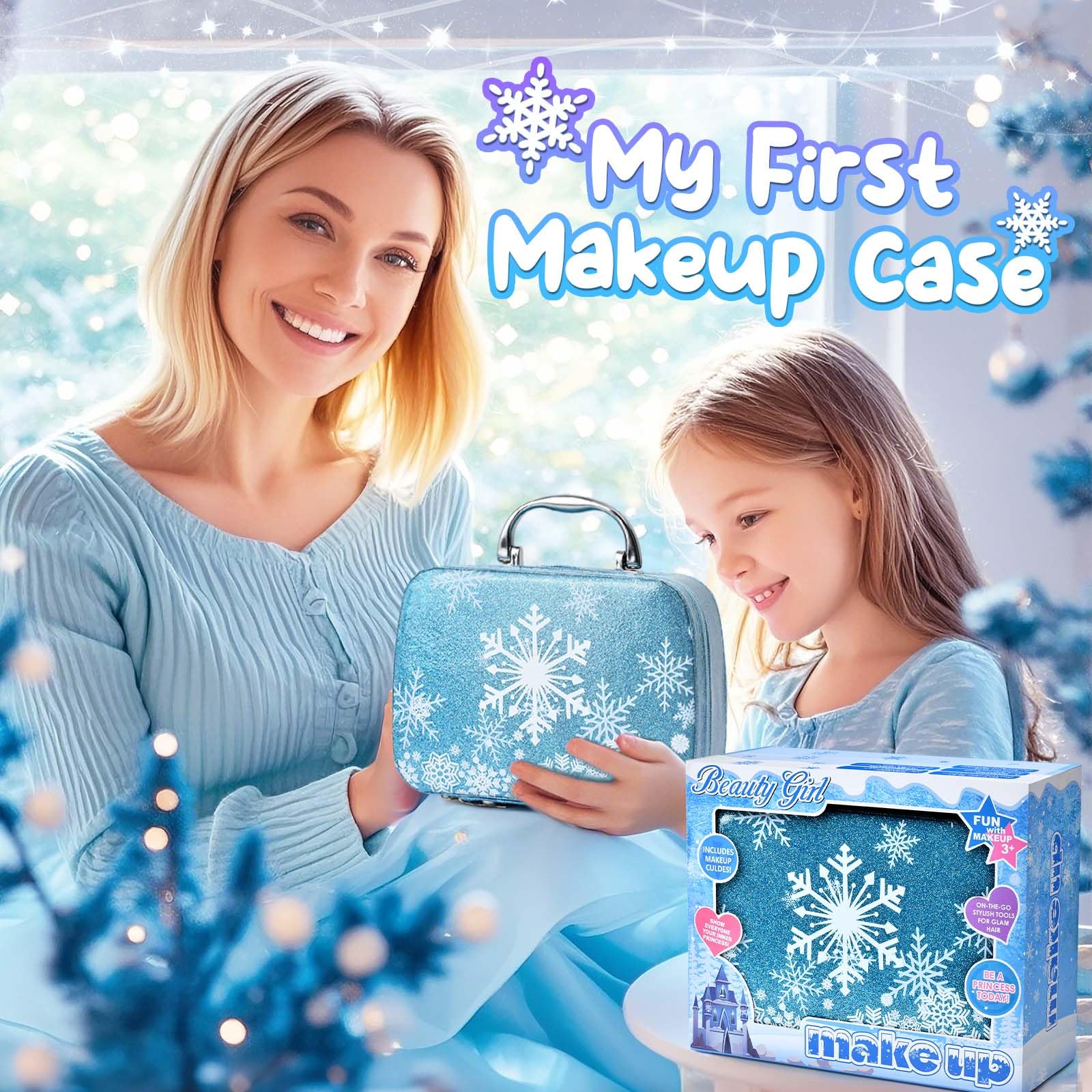 G.C ELSA Spielzeug Geschenke für Mädchen 4 5 6 7 8 Jahre, Kinderschminke Set mit Nageltrockner Peel-Off Nagellack Glitzer Tattoo, Eiskönigin Schminkkoffer Nagelstudio Rollenspiel Spielzeug Mädchen 7