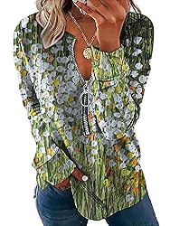 TIAFORD Women's Half Zip Cow Print Sweatshirt Long