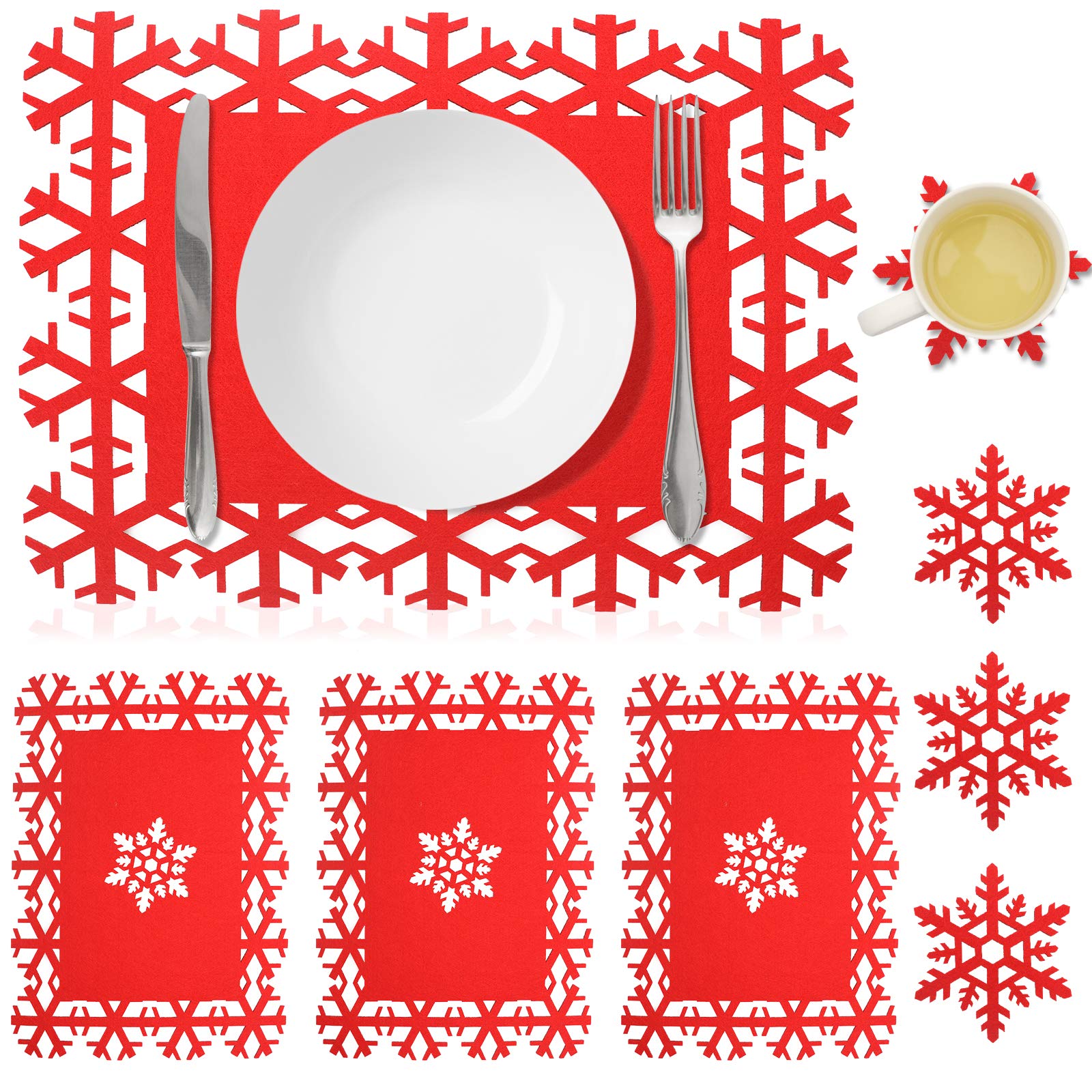 Christmas Table Mats - Vaktop 8PCS Christmas Placemats Sets, Xmas Placemats and Coasters, Heat Resistant Xmas Placemat - for Party Winter Holiday Wedding Dinner Decoration
