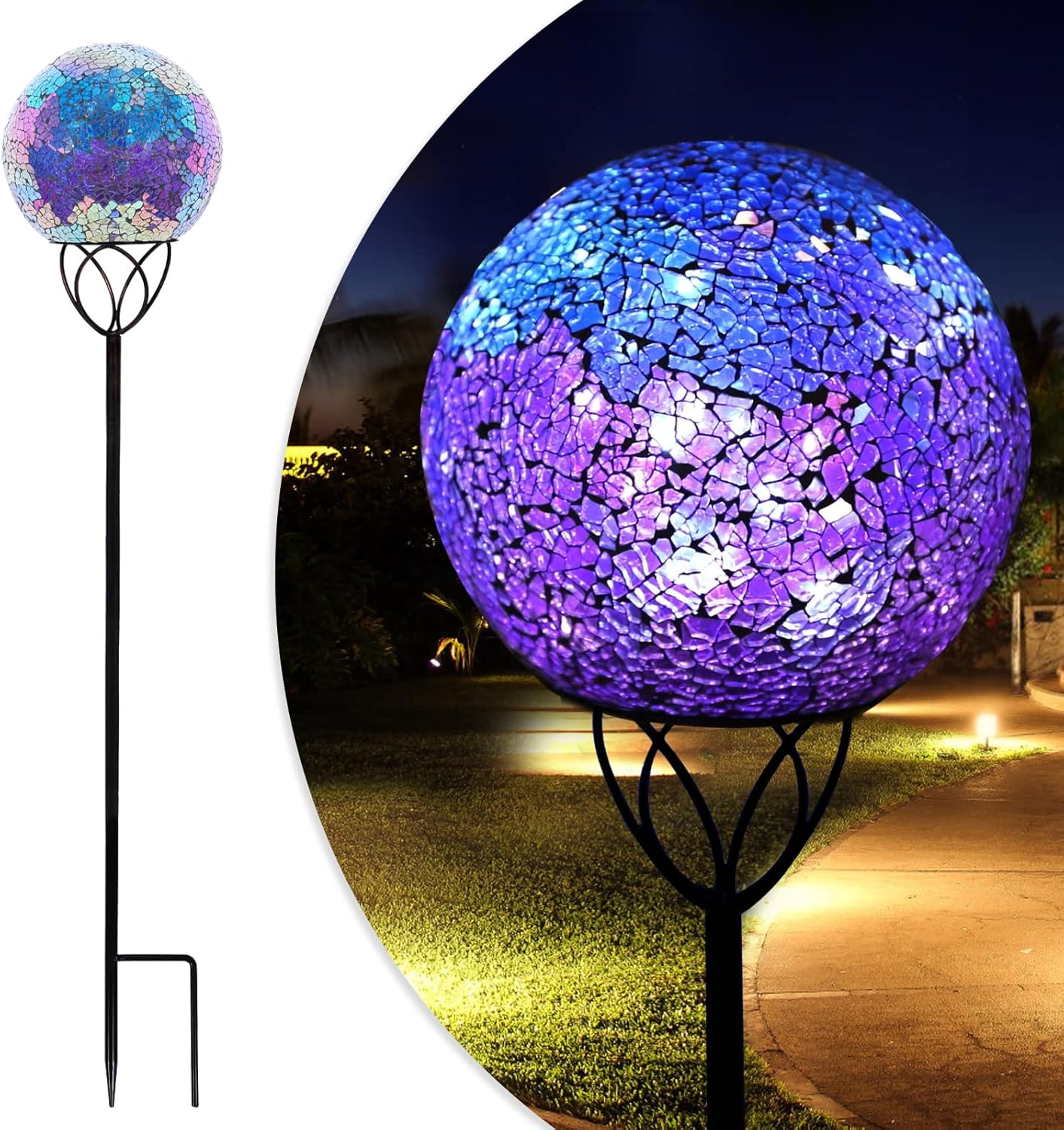 Decorative Garden Stakes - Afirst Solar Outdoor Garden Lights Decorative - Mosaic Solar Stakes Gazing Ball Waterproof Outdoor Lights Stakes for Pathway Yard Lawn Decoration