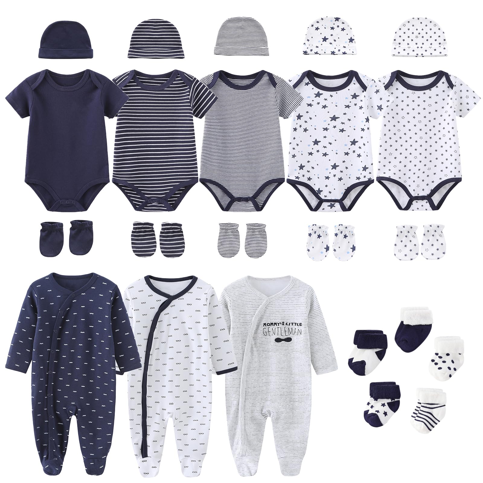 Ruliby New Born Clothes Cotton Layette Gift Set Unisex Baby Outfit and Accessories Newborn Essentials Must Haves