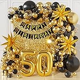 Sllyfo 50th Birthday Decorations for Men and Women, Happy 50th Birthday Banner Balloons Arch Kit, Black and Gold 50 Balloon Numbers, 50th Party Decorations for Him and Her