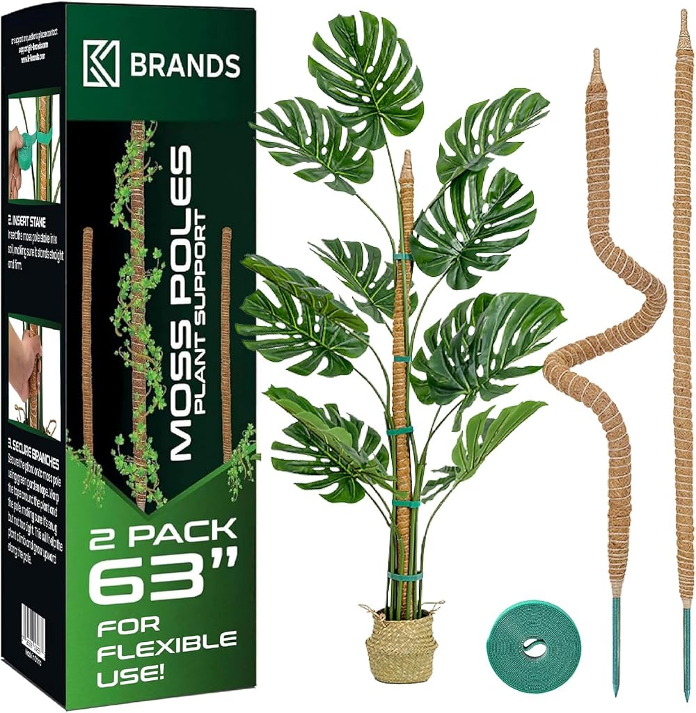 K-Brands Moss Pole 2 Pack 160 cm Bendable Plant Support Sticks with Ties