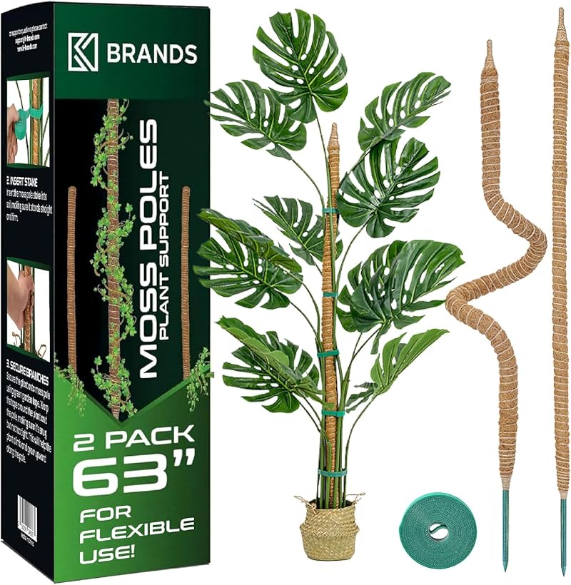 K-Brands Moss Pole 2 Pack 160 cm Bendable Plant Support Sticks with Ties