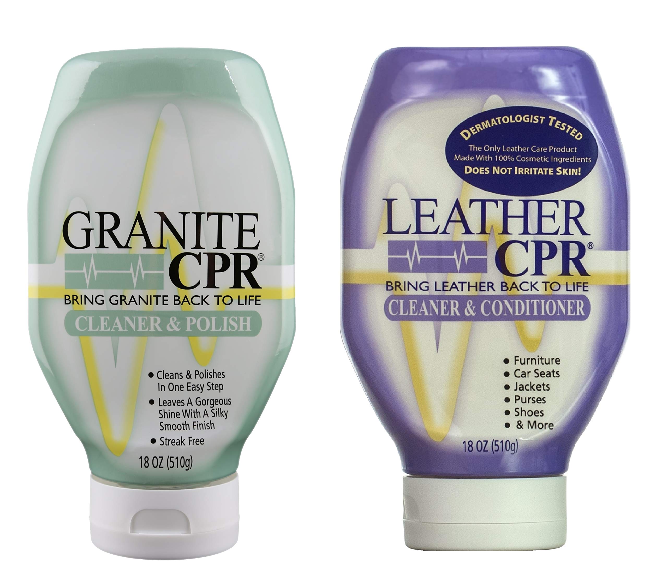 CPRLeather Cleaner & Conditioner (18oz) + Granite Cleaner & Polish (18oz) + Microfiber Applicator | Home Cleaning Pack | Clean & Condition Leather | Clean & Polish Stone Countertops