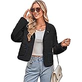 FIOPHY Women's Color Block Quilted Puffer Jacket Casual Padded Coat Lightweight Hook and Eye Short Outwear with Patch Pockets
