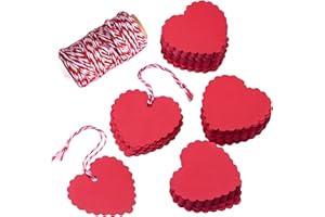 Zealor 150 Pieces Red Kraft Paper Gift Tags Heart Shape with String for Mother's Day Valentine's Day Wedding Party Favor (150)