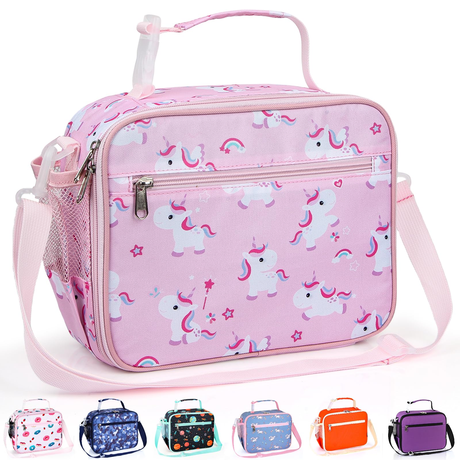 Homtibrm Insulated Lunch Bag, Kids Lunch Cool Bag with Adjustable Strap, Waterproof Lunch Box Bag for Adults Kids Boys Girls Work School Picnic (Pink Pony)