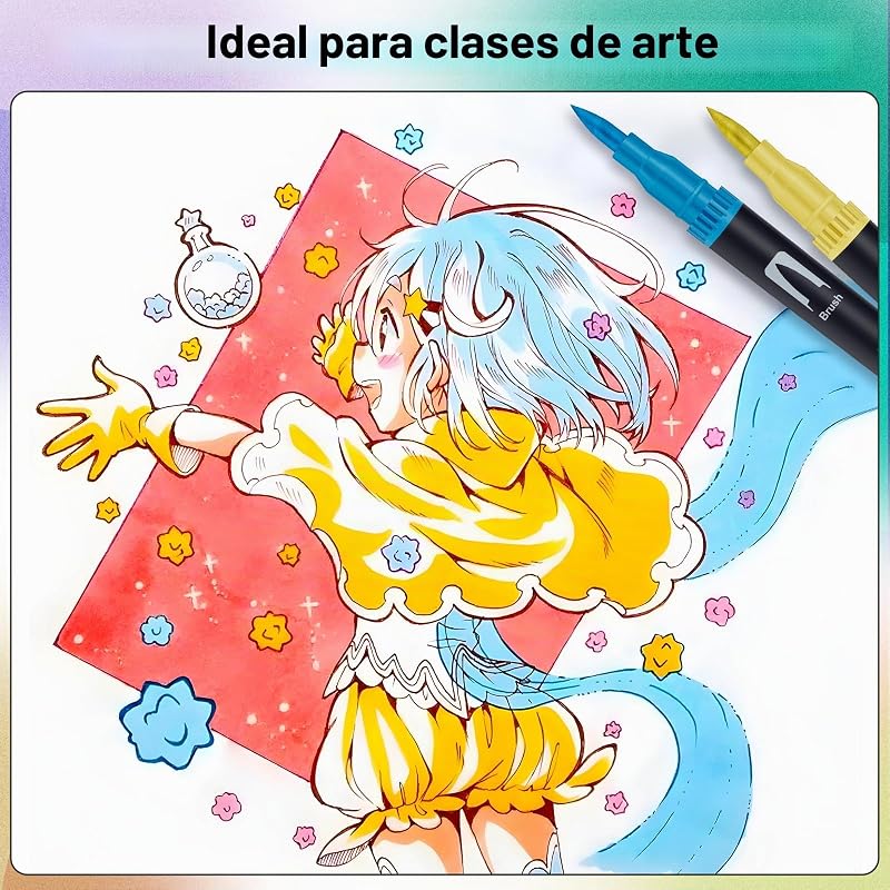 Rotuladores para colorear, punta de fieltro, 24 colores, doble punta de pincel, marcadores artísticos para niños y adultos, marcadores de punta fina para dibujar,dibujar, diseño de caligrafía, pintura