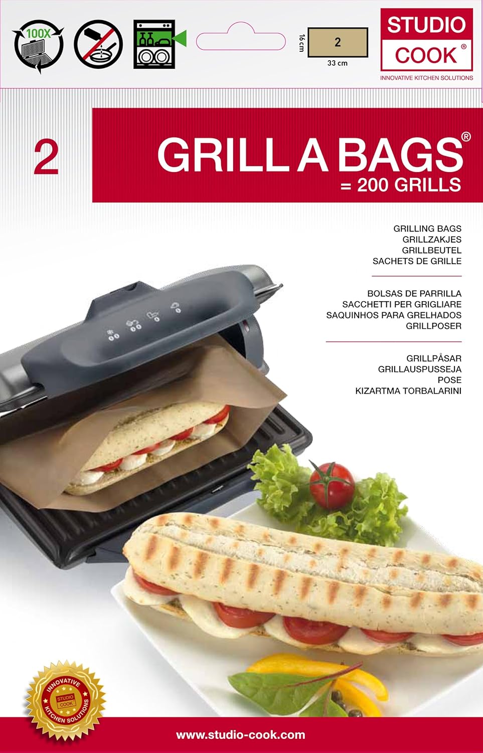 Studio Cook Grill a Bags 2 Pieces 100X Resuable for Contact Grill
