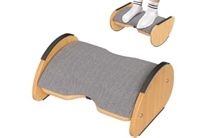 Amazer Bamboo Under Desk Footrest with Cushion 3-in-1, Reversible Ergonomic Rocking Foot Rest for Under Desk at Work, Adjustable Foot Stools with Washable Cover, Desk Leg Rest for Home Office