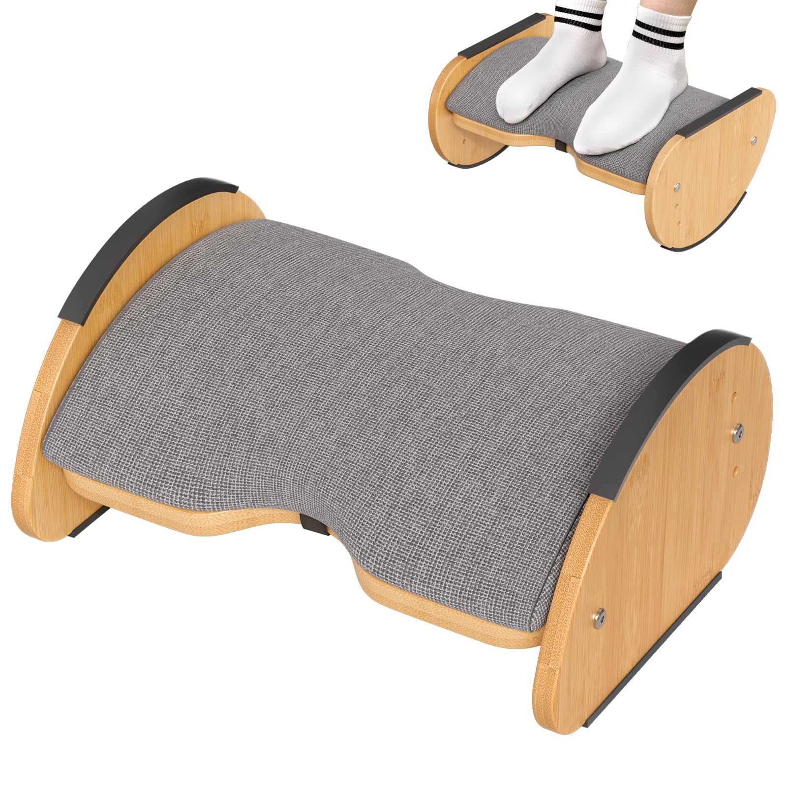 Photo 1 of Amazer Bamboo Under Desk Footrest with Cushion 3-in-1, Reversible Ergonomic Rocking Foot Rest for Under Desk at Work, Adjustable Foot Stools with Washable Cover, Desk Leg Rest for Home Office