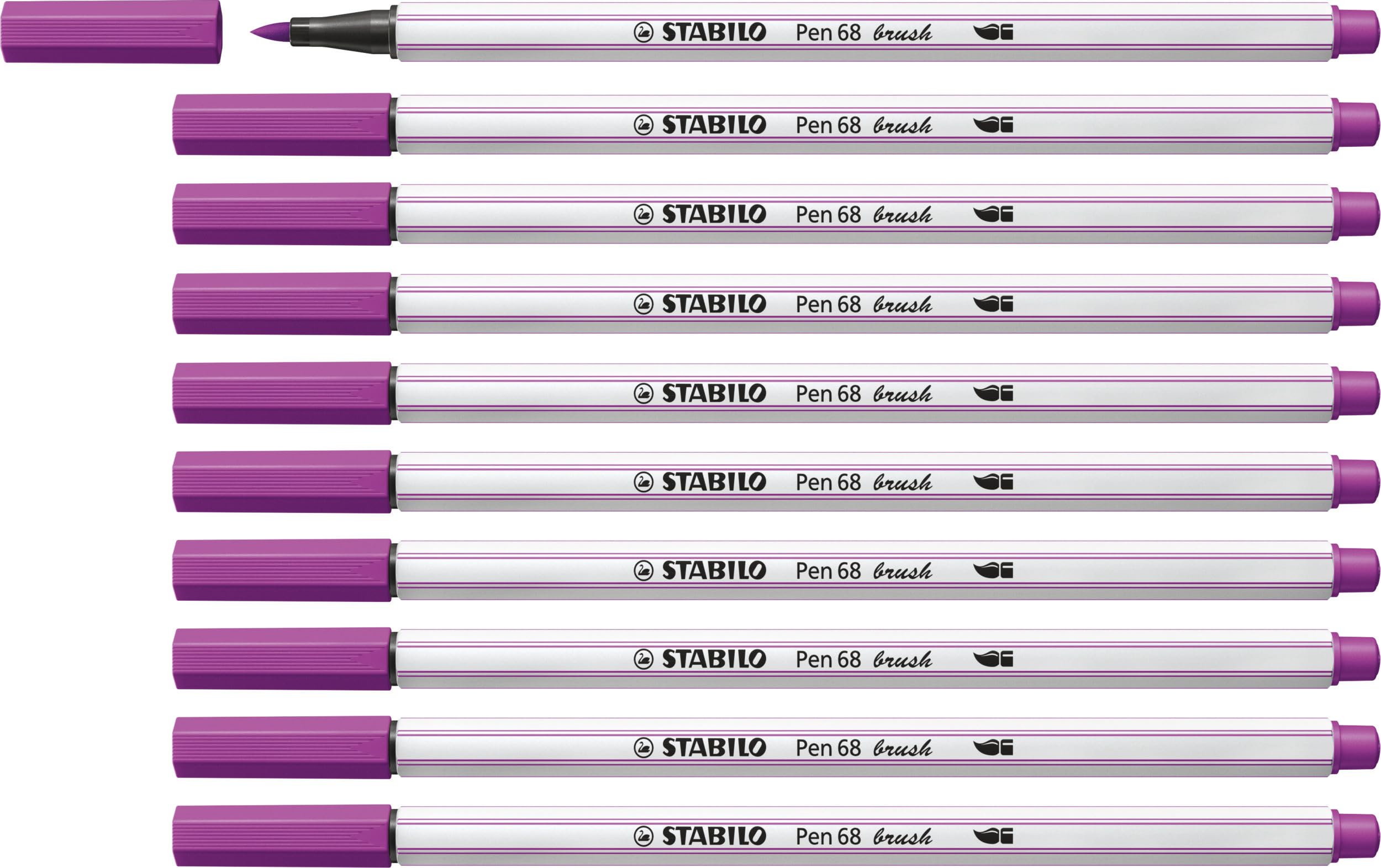 STABILO Pen 68 brush - Premium Fibre-Tip Pen with Brush Tip - Pack of 10 - Lilac