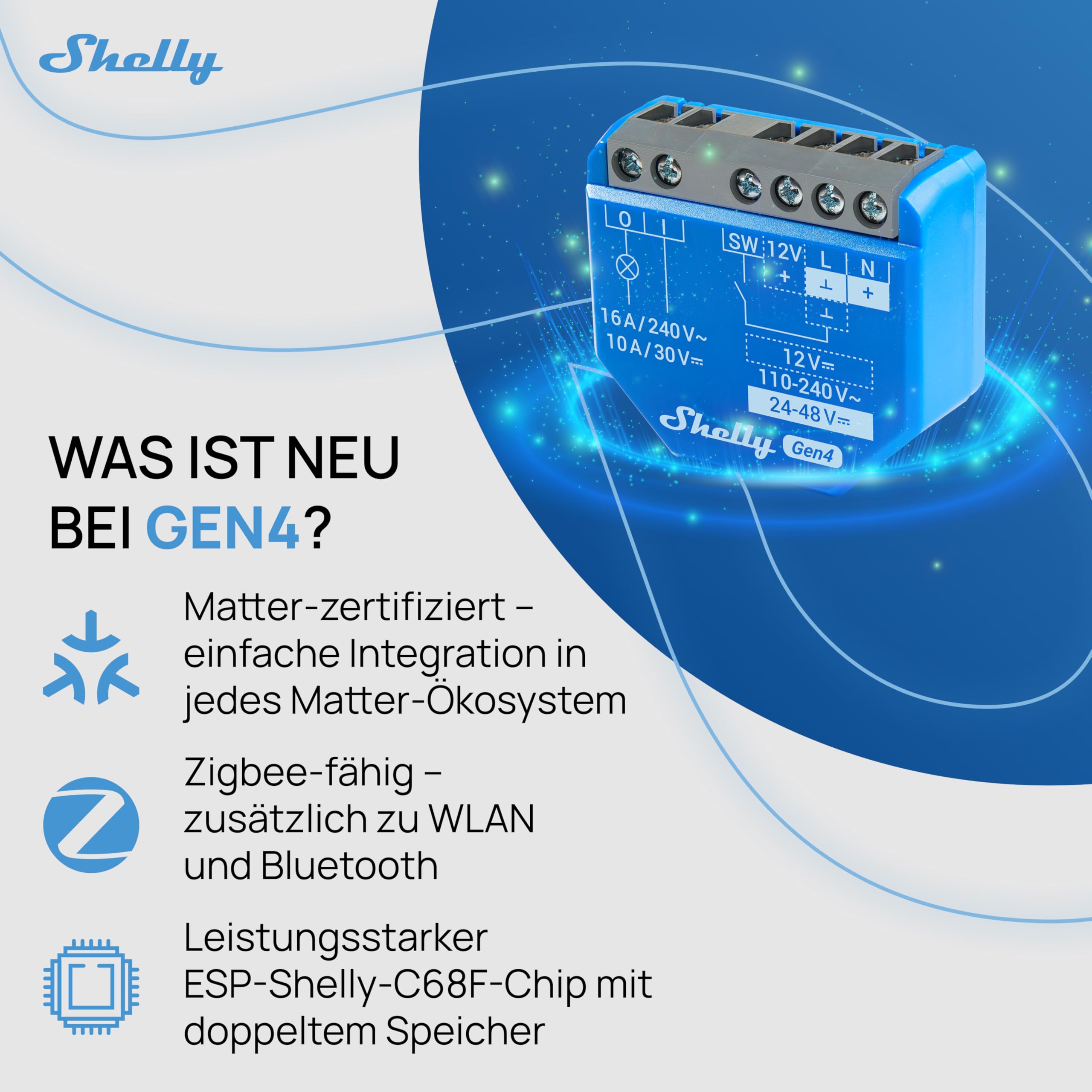 Shelly 1 Gen4 - WLAN Smart Relais Schalter, Potentialfreier Kontakt, 1 Kanal, 16A, Lichtschalter, Garagentoröffner, Smart Home, Zeitschaltuhr, Alexa & Google, Matter, Zigbee, Kein Hub Erforderlich 7