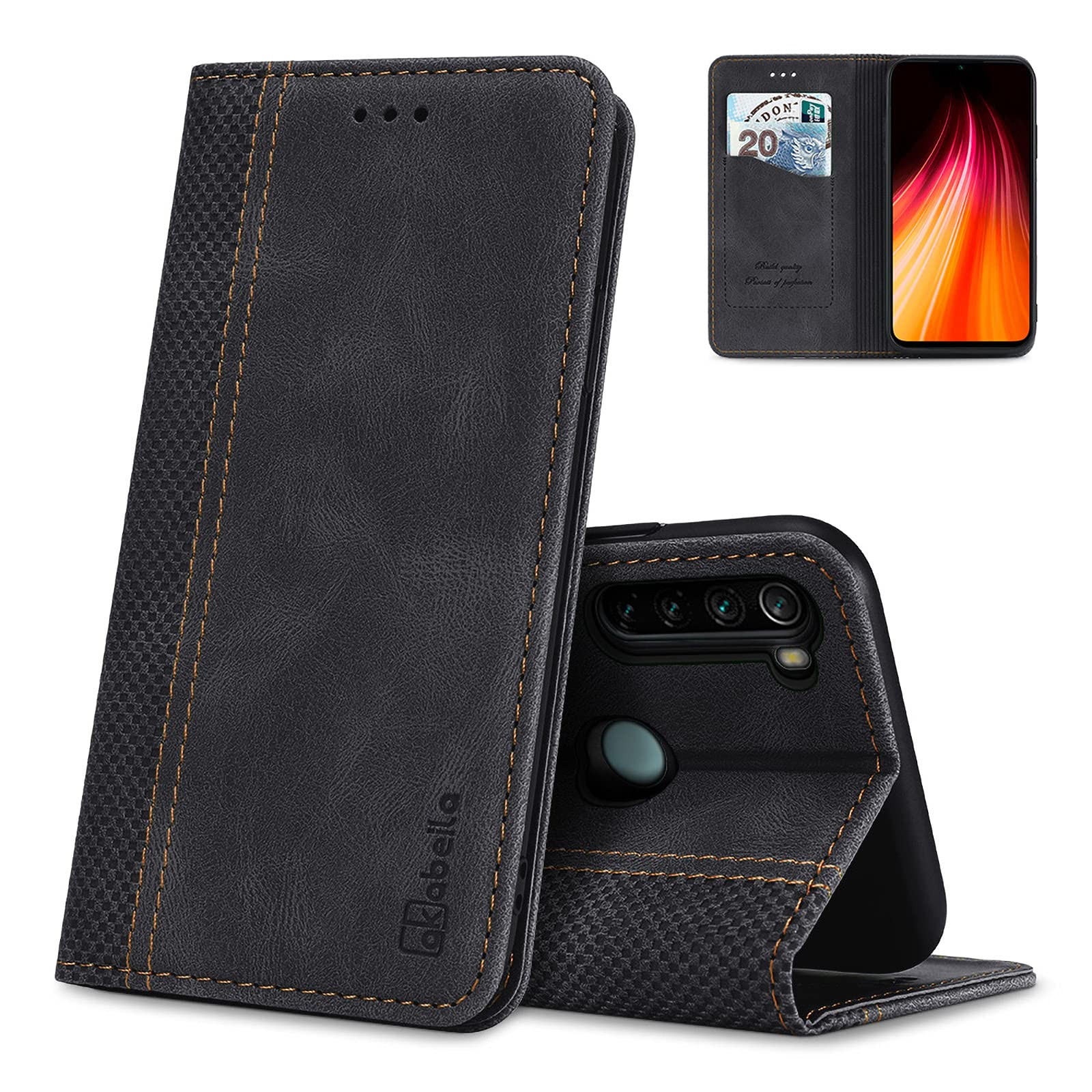 AKABEILA Case for Xiaomi Redmi Note 8T PU Leather Flip Wallet Case with Magnetic Closure Kickstand Card Slots Folio Phone Case Cover Shockproof Black — image 1
