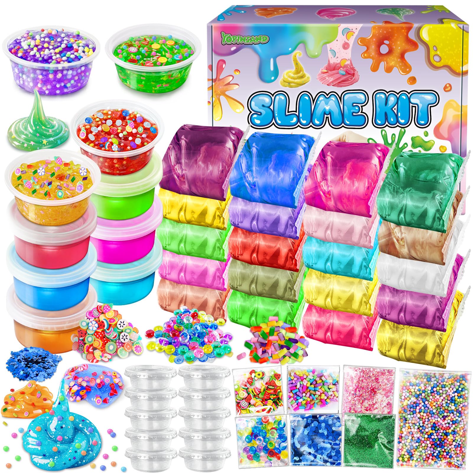 YOPINSAND 20 Pack DIY Slime Kit, Slime Making Kit for Girls, Premade Crystal Clear Slime with Add-ins, Foam Balls, Glitters, Slime Gift Toys for Kids 3-12 — image 1