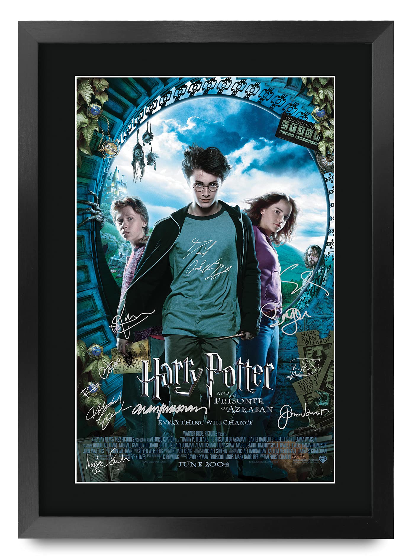 HWC Trading Prisoner of Azkaban Harry Potter The Cast Daniel Radcliffe Emma Watson Rupert Grint Gifts Printed Poster Signed Autograph Picture for Movie Memorabilia Fans - A3 Framed
