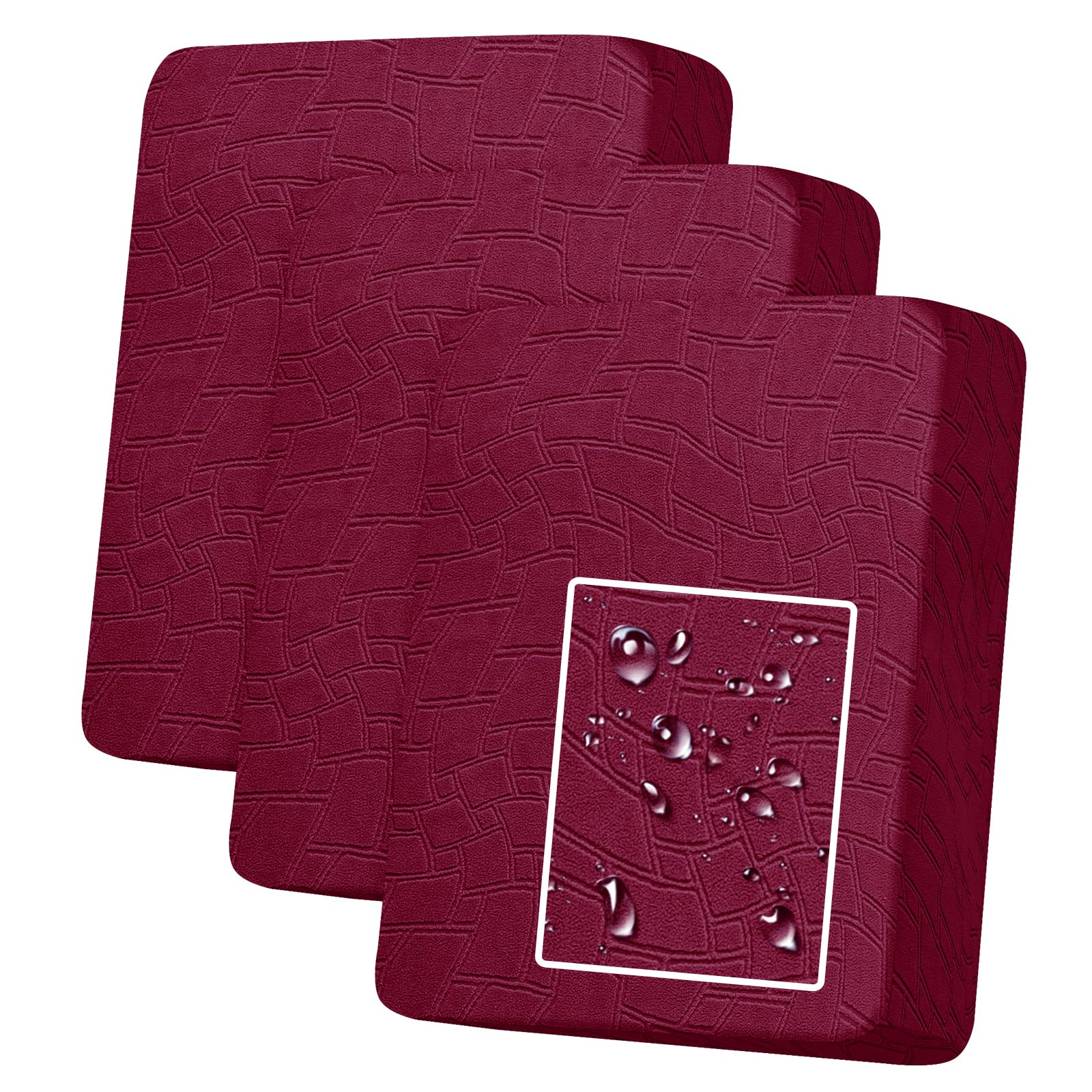 MAXIJIN Waterproof Sofa Seat Cushion Cover Jacquard Sofa Seat Cover Non-Slip Couch Seat Slipcover Protector Replacement for Individual Cushion with Elastic Bottom (Wine Red, 1 Seater*3)