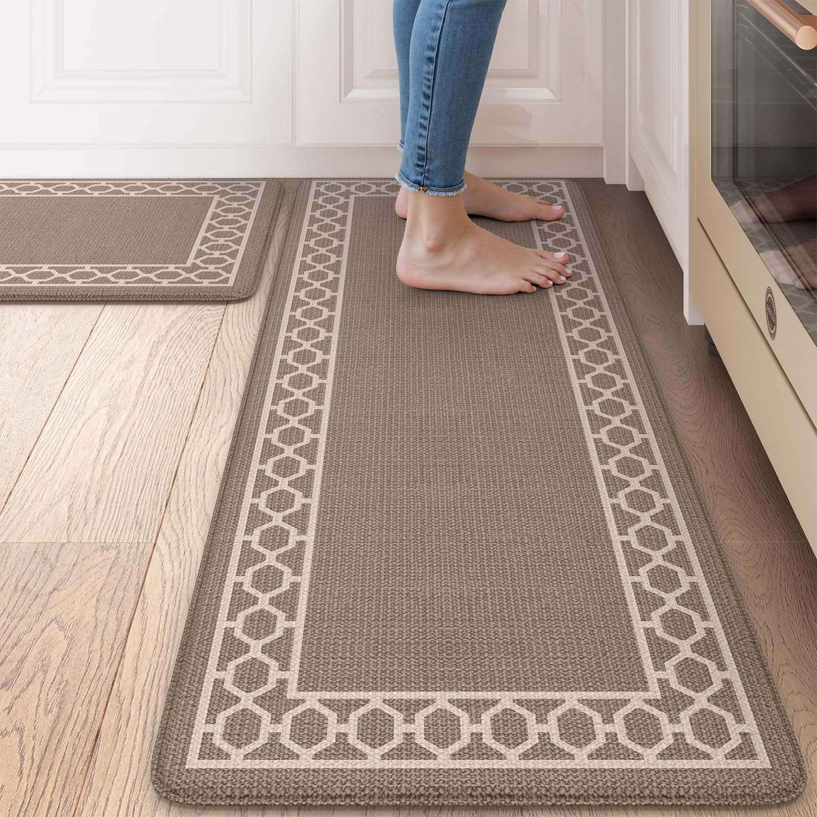 LEEVAN Anti Fatigue Kitchen Mats, Beige Kitchen Rugs 20"x32"+20"x47 ...