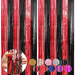 2 Pack Red and Black Foil Fringe Curtains Streamers