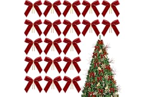 WORIC 36PCS Small Red Velvet Bows for Christmas Tree 3.5 x 3.5 Inch Red Twist Tie Bows for Christmas Ornaments, Crafts, Gift Wrapping, Treat Bag Bakery Candy Bags, Home Garland Wreath Decor