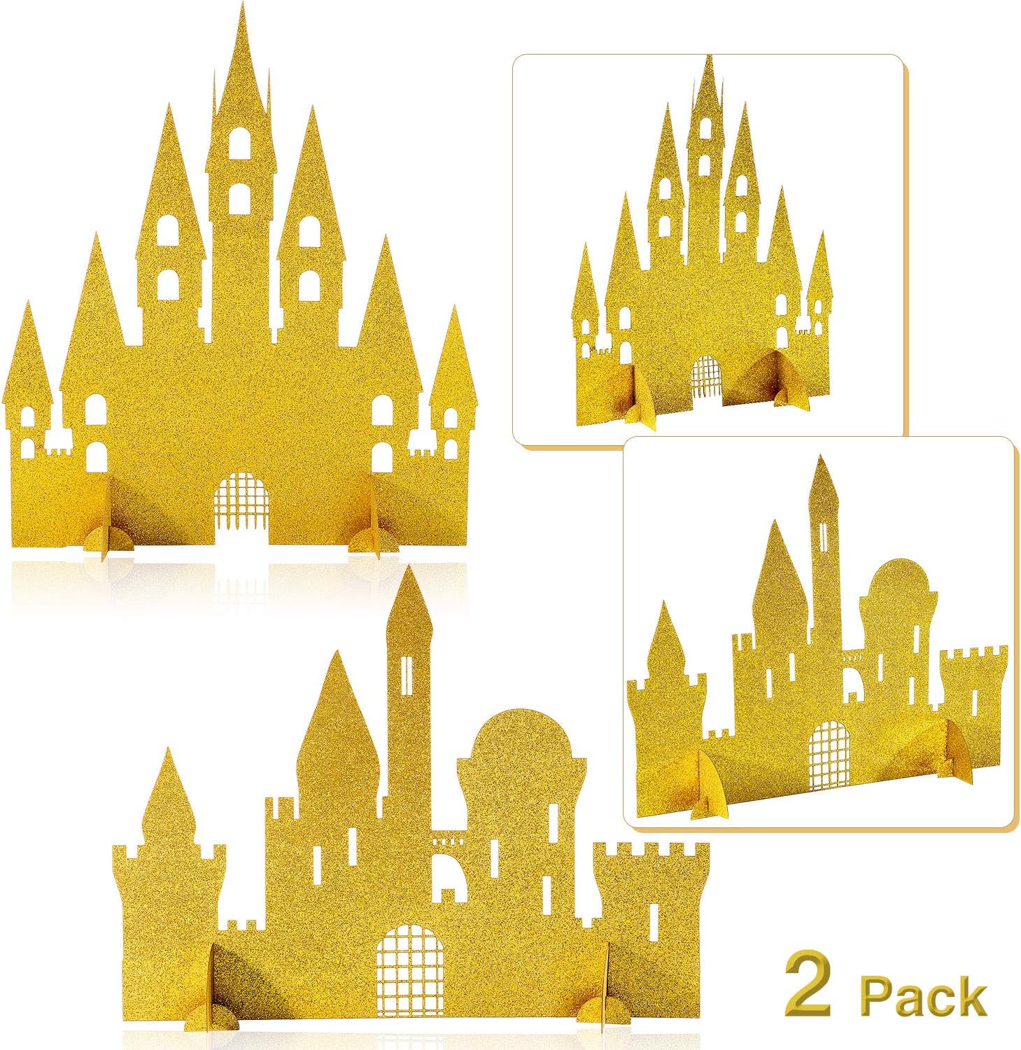 Gejoy 2 Pieces Gold Castle Table Centerpiece Glitter Princess Castle