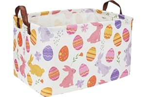 Sanjiaofen Rectangular Easter Baskets, Kids Easter Basket Organizer.Cute Storage Basket with Handles.Boys and Girls,Easter Bunny Eggs Decor,Toys,Books,Easter Gifts (Rabbit Easter Eggs ) …
