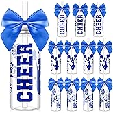 Teenyyou 12 Pcs Blue Cheerleader Gift Bulk for Team Cheer Cups 14 oz Bow Water Bottle Plastic Cheer Tumblers with Lid and Straw for Cheerleader Sport Party Favor Gift