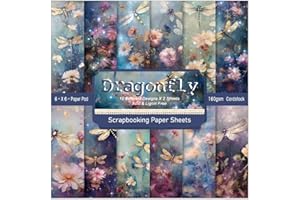 EAMOTOL 6 x 6 In Dragonfly Scrapbooking Paper Pad, 24 Sheets Floral Pattern Design Cardstock Decorative Decoupage for Photo Album Card Making Folded Supplies Gift Wrapping Junk Journals Crafts