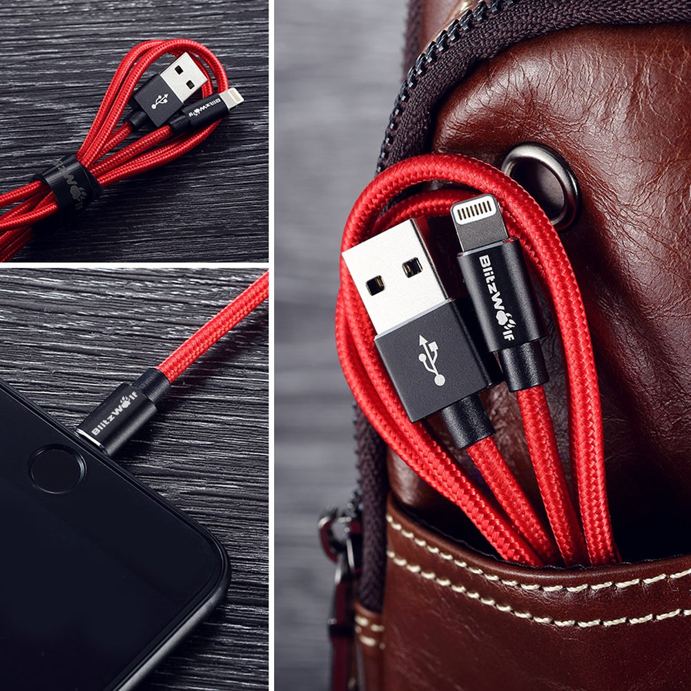 Lightning Cable Apple MFI Certified, BlitzWolf 1.8m 2.4A Nylon Braided Lightning to USB Cable with Magic Tape Strap for iPhone SE / 7 / 7 Plus / 6 / 6s / 6 Plus / 6s Plus, iPhone 5 / 5s / 5c, iPad Air, iPad mini, iPad Pro, iPod Touch, iPad(