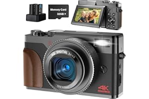 G-ANICA Digital Camera, 56MP Cameras for Photography, 4K Vlogging Camera for YouTube, 180°Flip Screen Digital Point and Shoot Camera with 16X Zoom, Compact Camera for Beginner with 32GB SD Card(2 Batteries)
