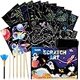 WERNNSAI Scratch Art Kit for Kids - 30 Pcs Magic Scratch Off Paper for Boys Dinosaur Space Theme Art Supplies Colorful Drawing Art Craft with Wooden Stylus Kids Party Christmas Gift