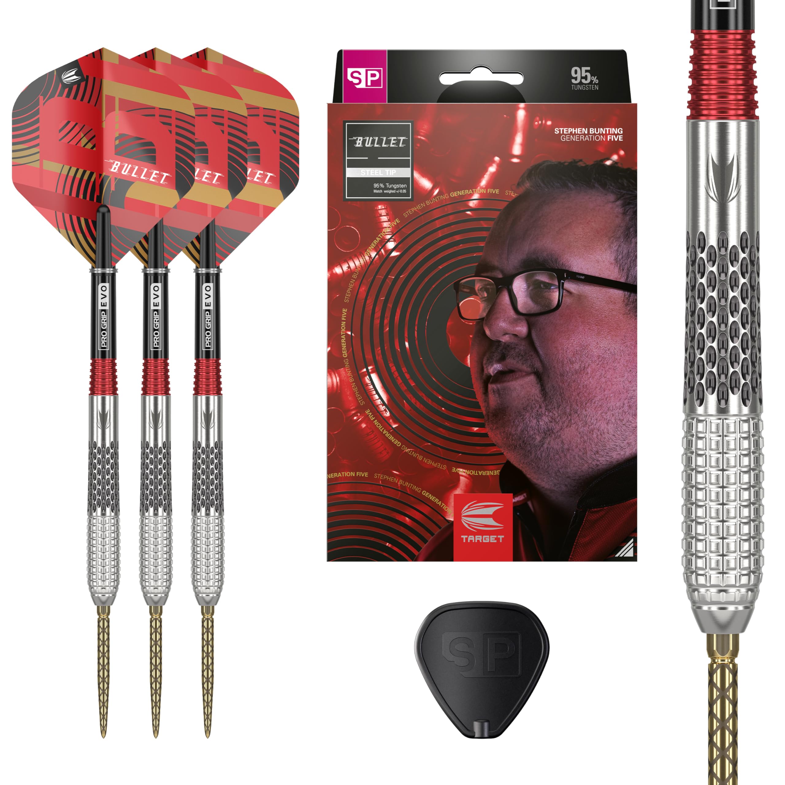 Target Darts Stephen Bunting G5 95% Tungsten Dart Set (18G), Steel Tip Swiss Point Darts | Generation 5 Player Edition Darts with Swiss Points, Professional Darts Set, Swiss Point Tool Included