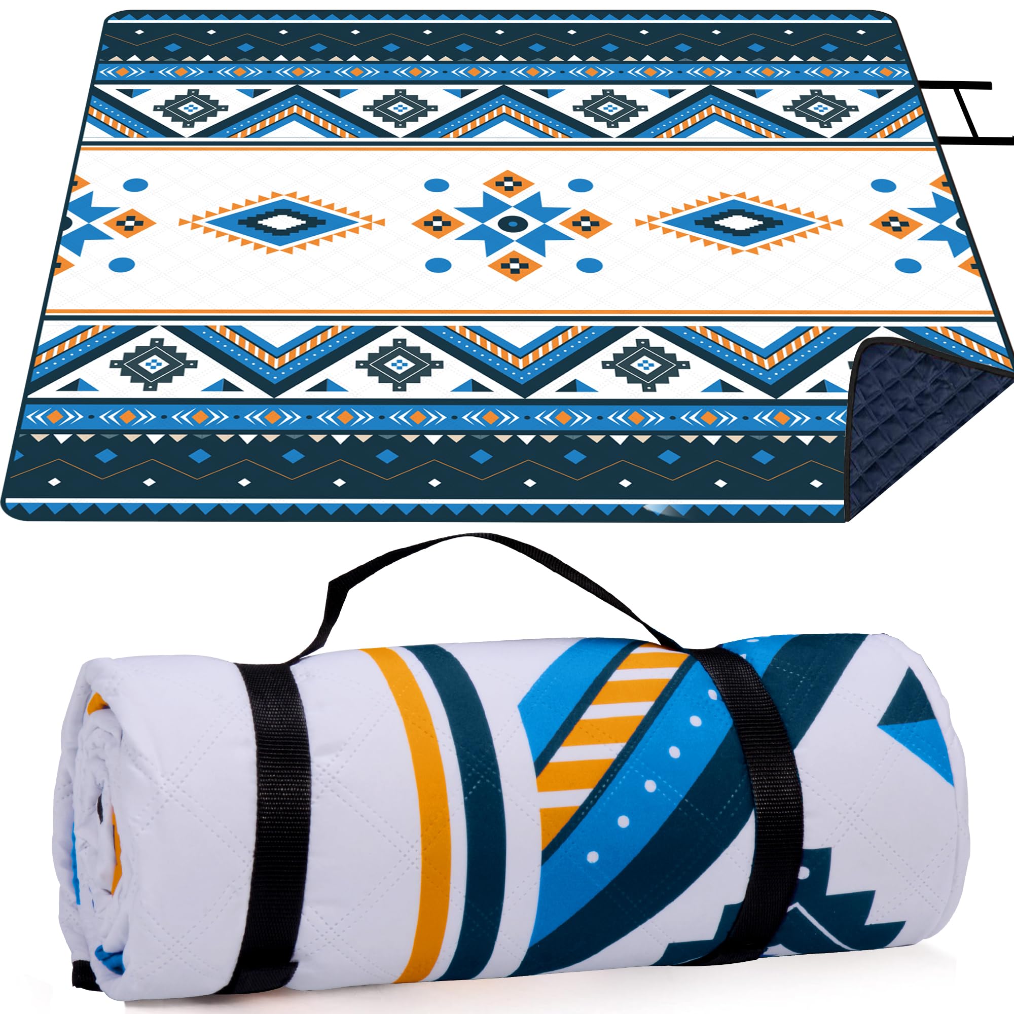 LARUTAN Picnic Blanket, Waterproof, 195 x 150 cm, Outdoor Sand-Free, Washable, Insulated for Beach, Picnic and Camping (Blue)
