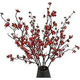 ARTIFIPLANT Plum Blossom Flowers Artificial,6Pcs Red Cherry Blossom Flowers,Faux Cherry Blossom Flower Branches for Home and Office Decor (red, 6)…
