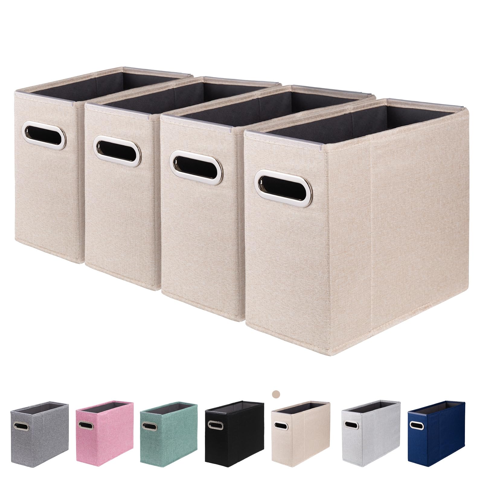 Photo 1 of ComfortKeeper 4 Packs Letter Size File Organizer, File Folders Organizer, Fabric Storage Box, Collapsible Paper Organizer with Metal Handle, Smooth PVC Rails, Only Box (Beige)