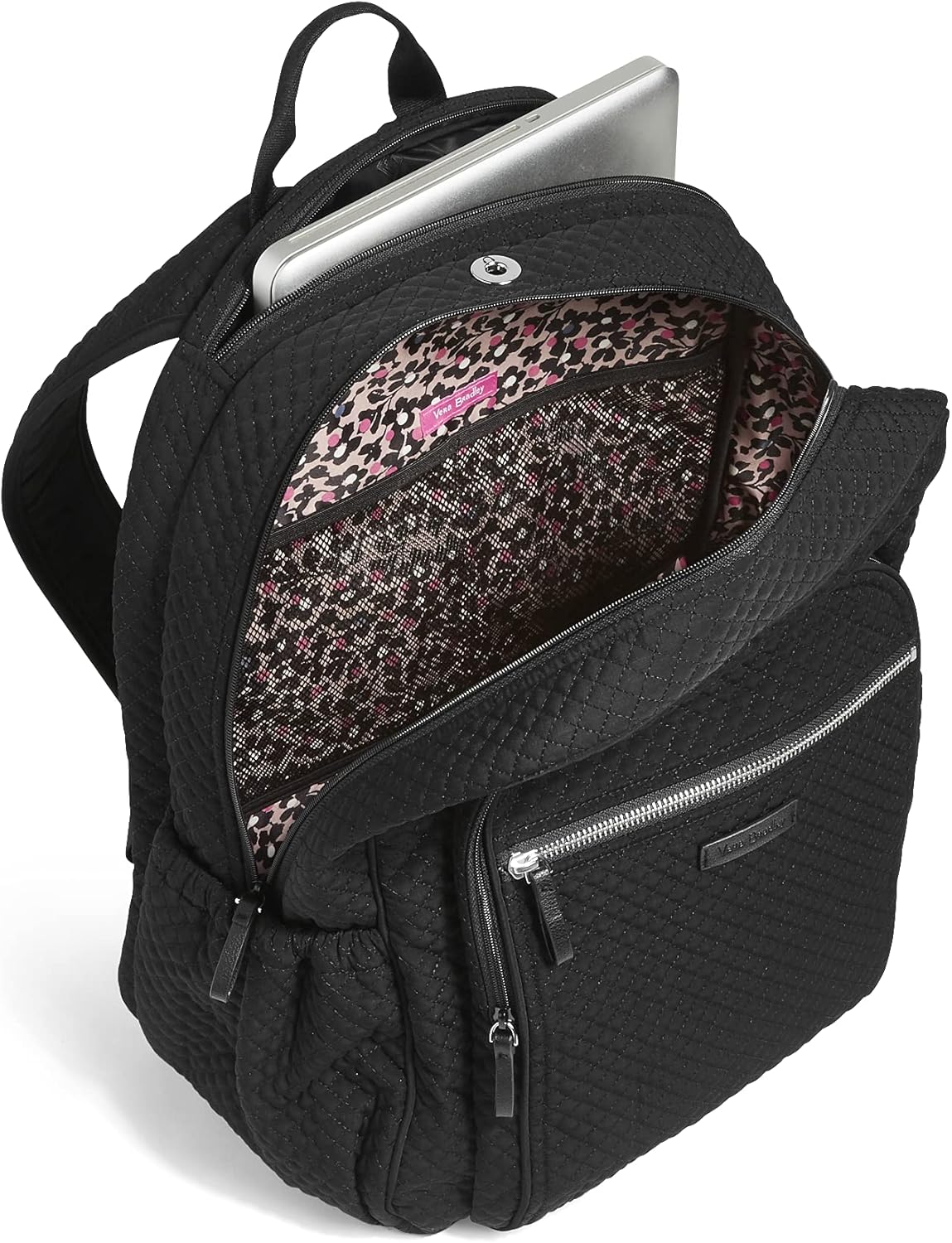Vera Bradley Women's Microfiber Campus Backpack, Black Black, One Size: Shoes