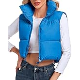 Cityork Women's Cropped Puffer Vest Sleeveless High Stand Collar Crop Outerwear Zip Up Warm Padded Gilet
