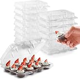 Stock Your Home Mini Disposable Plastic Cupcake Containers (20 Pack) 12 - Count Tray Compartment, Small or Mini Cupcakes Box/Holder/Carrier with Clear Connected Dome Lid, BPA Free