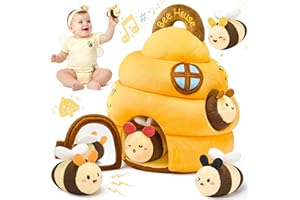 LANBEBY Baby Toys 6-12 Months - Beehive Infant Toy with 5 Sensory Bees Stuffed Animals, Crinkle, Rattle, Mirror & Music, Montessori Toys for 6 7 8 9 10 11 12 Month Old Baby Boys Girls Birthday Christmas Gift