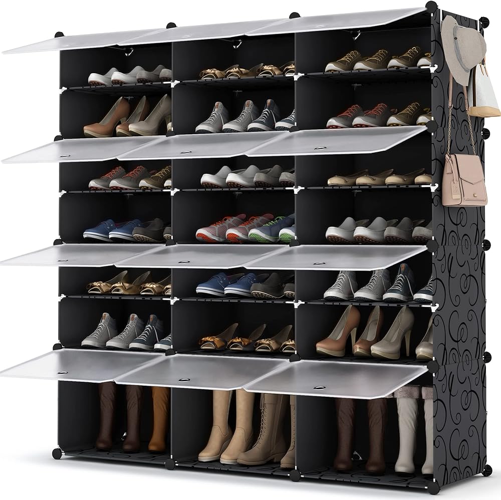 HOMIDEC 7 Tier Plastic Shoe Rack Cabinet with Doors Black 42 Pair