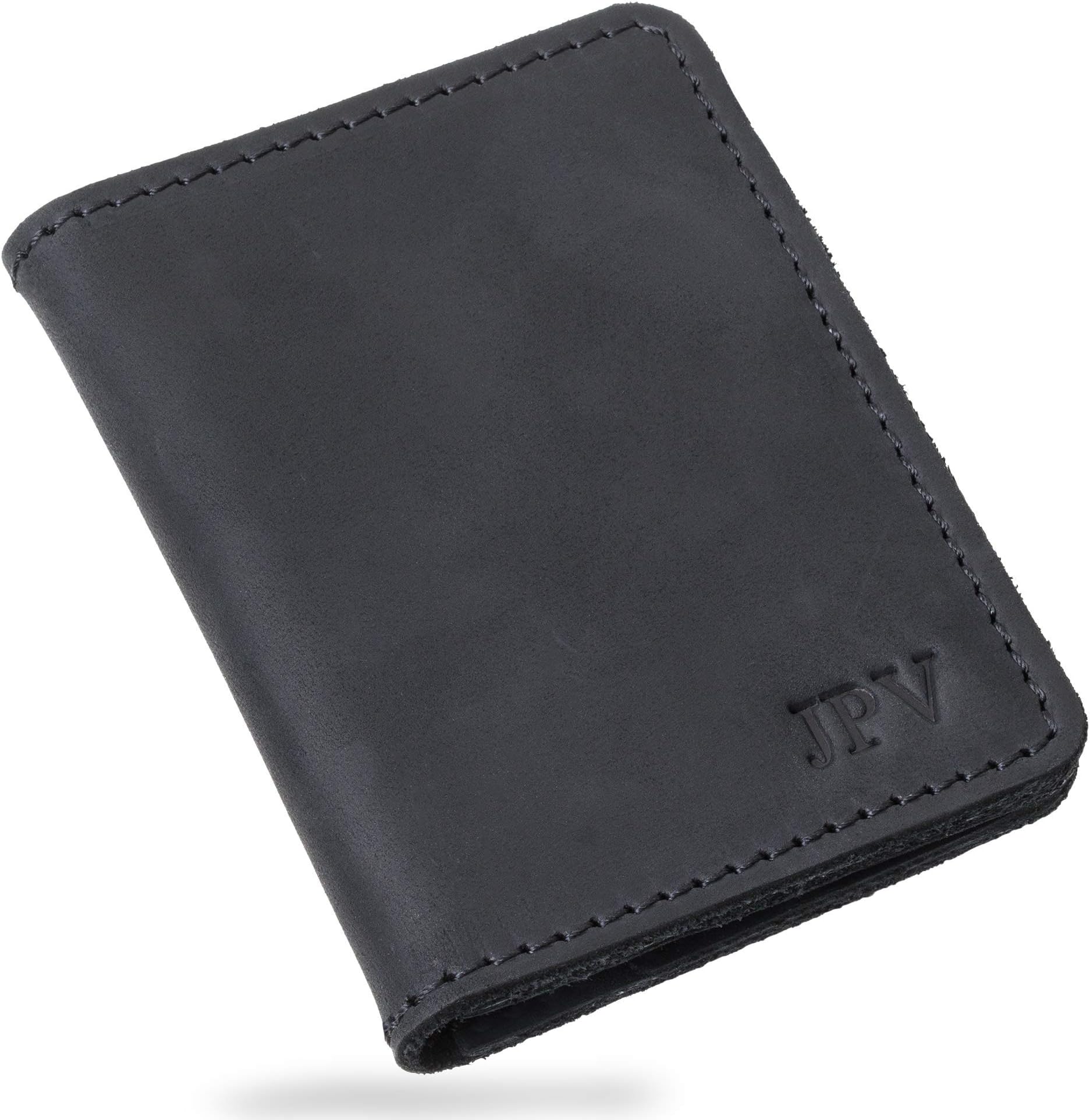 PEGAIMen's Charcoal Top Grain Leather Bi-Fold Wallet with RFID Protection, Minimalist Design, 3 Card Slots, Cash Compartment, Personalized Initials
