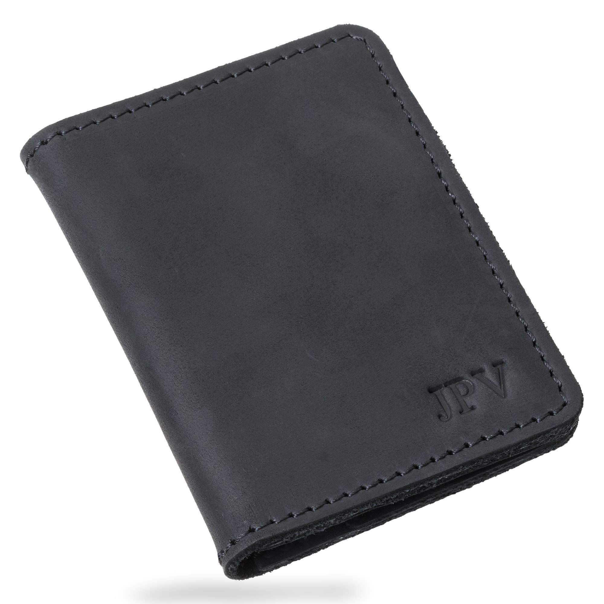PEGAIMen's Charcoal Top Grain Leather Bi-Fold Wallet with RFID Protection, Minimalist Design, 3 Card Slots, Cash Compartment, Personalized Initials
