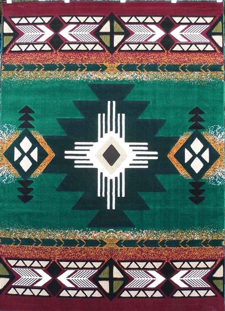 Southwest Native American Area Rug Hunter Green Design #CR597 (5 Feet X 7 Feet)