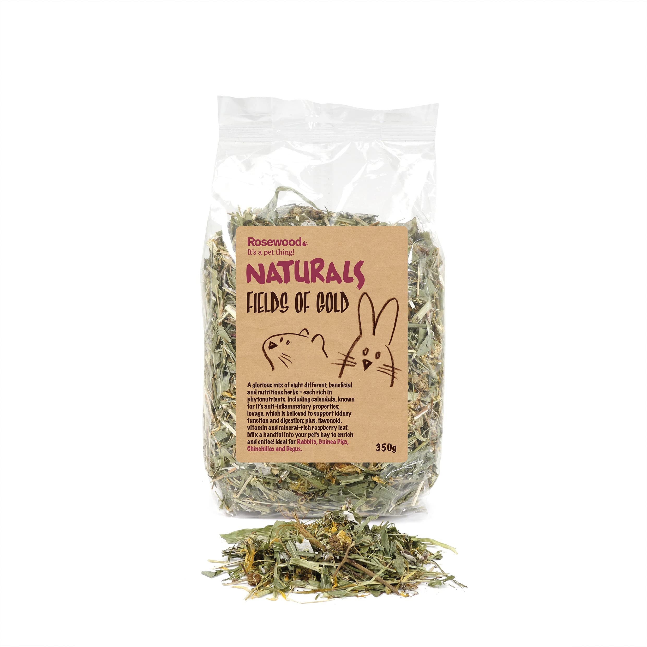 Rosewood Naturals Fields of Gold Salad, Small Animal Treat for Rabbits, Guinea Pigs, Chinchillas and Degus, BIG BAG 350g