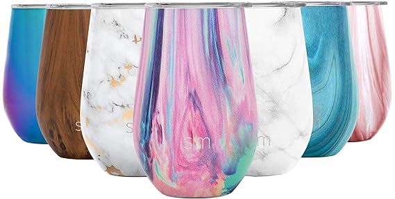 Simple Modern Spirit 12oz Wine Tumbler Glass with Lid - Vacuum Coffee Mug Stemless Cup 18/8 Stainless Steel Pattern: Opal Tide best gifts for grandmas